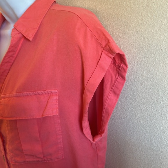 Love Tree Button Down Top Size Small Coral Relaxed Fit Short Cap Sleeves - Picture 4 of 15